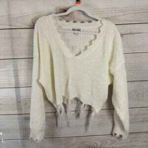 Tic Toc Ivory Woven Long Sleeve Crop Top Size Small